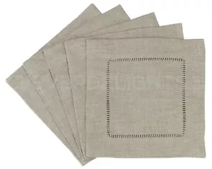 6 Zoll Saumstich Cocktailservietten - 100 % Leinen - natürlich - Untersetzer Monogramm Rohling - Bild 1 von 3