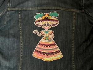 Catrina Applique Dia de Muertos Iron on Patch Large Floral Sequin & Fabric Nice! - Picture 1 of 9