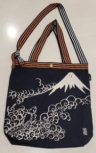 Rootote Cotton Japanese 2 Way Tote/ Bag - Navy Mount Fuji Design / Asian Art - Picture 1 of 4