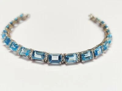 925 Серебряный швейцарский синий топаз браслет 5 x 7 мм восьмиугольник 22 карат швейцарский топаз браслет  - Изображение 1 из 4