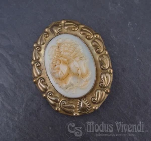 Broche de pétalos de rosa antiguos Art Nouveau 6 x 5 cm latón y galalita hecho a mano - Imagen 1 de 6