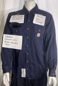 Camisa de trabajo CARHARTT CAT2 ignífuga 294-20 mediana azul marino excelente J198 - Imagen 1 de 22