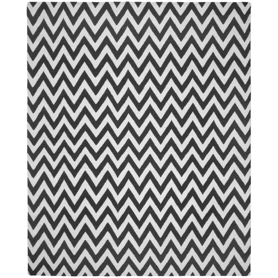 Chevron Dhurrie Black Ivory Wool Rug 8' x 10' - DHU557L-8