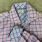 Duchamp London Shirt Mens 17 XL 43 Button Up Flip Cuff Purple Plaid Tailored Fit