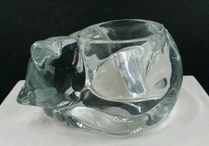 Vintage Indiana Glass Crysta Sleeping Cat Votive Candle Holder Trinket Jar USA - Picture 1 of 15