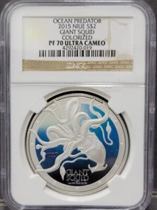 Niue 2015 Ocean Predator Giant Squid Silver Coin NGC 70 - Picture 1 of 4