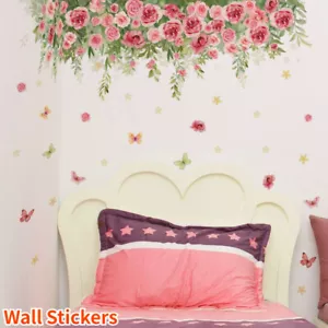 Floral Rose Wall Stickers Decals PVC Flower Butterfly for Living Room Bedroom - Picture 1 of 6
