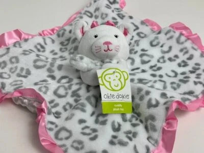 Manta de seguridad para bebé de felpa gato satinado gris blanco satinado rosa Okie Dokie Foto 1 de 4