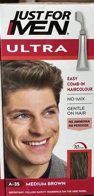 Just for Men Ultra, Haarfärbemittel Farbe A35 mittelbraun einfach anzuwenden Kamm in
