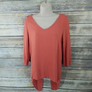 Buckle BKE Red Size S Zip up Split Back  Orange Blouse V-Neck 3/4 Sleeve - Picture 1 of 6