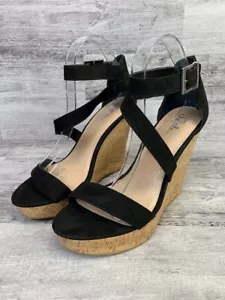 Charles By Charles David Black Suede Cork Wedge Sandals Womens Size 10M - Picture 1 of 8