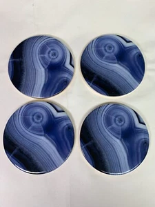 GODINGER Coasters Faux Marble Blue Ceramic Spiral Gold Trim (4) Beautiful Gift - Picture 1 of 6