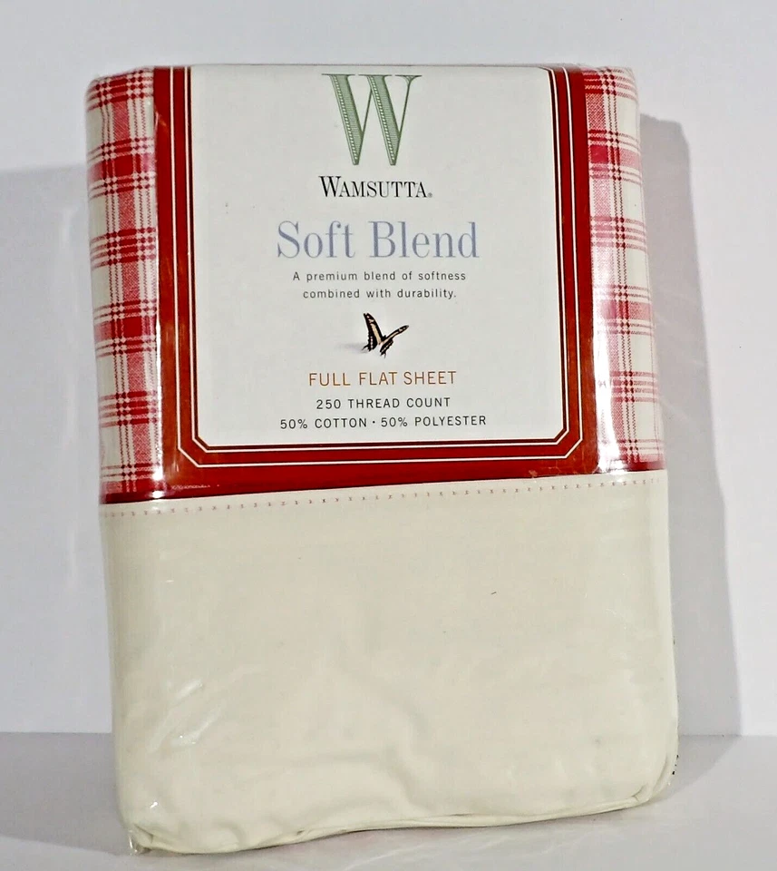 Sábana plana completa Wamsutta mezcla suave rojo y marfil a cuadros NATALIE vintage NUEVA Foto 1 de 4