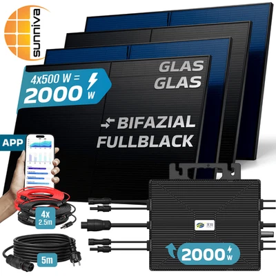 SUNNIVA® Balkonkraftwerk 2000W/2000W Solaranlage Astro Energy BIFAZIAL FULLBLACK