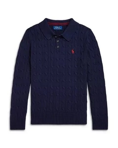 Polo Ralph Lauren Boys Cable Knit Cotton Polo Collar Sweater Little Kid Size S 8 - Picture 1 of 2