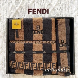 FENDI Zucca Pattern Bath & Hand Towels Set - Soft Luxurious Brown & Black JAPAN - Picture 1 of 5
