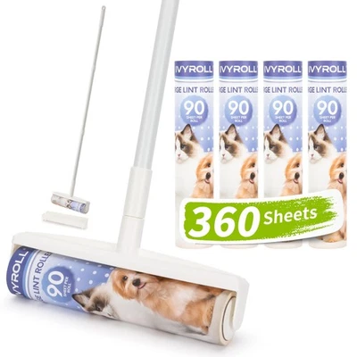 IVYROLL Large Lint Rollers for Floor, Lint Roller with 360 Sheets Refill with...