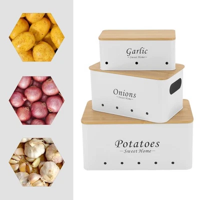 3Pcs Aufbewahrungsbox Kartoffeln Behälter-Sets Knoblauch Aufbewahrungsbehälter - Bild 1 von 4
