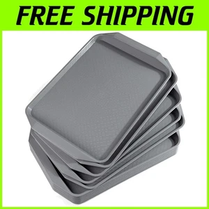 Set of 12 Lightweight Rectangular Plastic Serving Trays - Non-Slip Grey Design - Picture 1 of 9