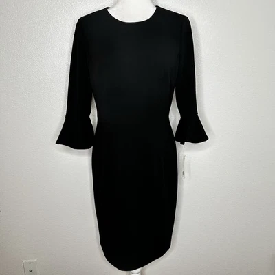 Nuevo Vestido Vaina Donna Morgan Mujer Negro Elástico Mangas Volantes Talla 8 Nuevo con Etiquetas Foto 1 de 4