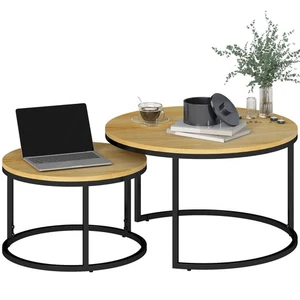 HOMCOM 2 Pcs Stacking Coffee Table Set with Steel Frame, Natural - Picture 1 of 11