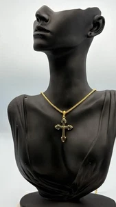 Lab Created Gothic Cross YG Black 36.5 mm Yurman Diamonds .925 Silver .63 carats - Picture 1 of 4