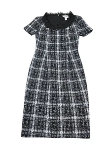 Joseph Ribkoff Women's Black Plaid Tweed Dress Short Sleeve Ruffled Back Zip 4 - Picture 1 of 12