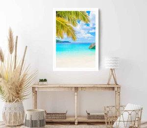 Blue Sea Print, Palm Leaves Wall Art, Seashore Framed Beach Wall Art, Coastal - Imagen 1 de 5