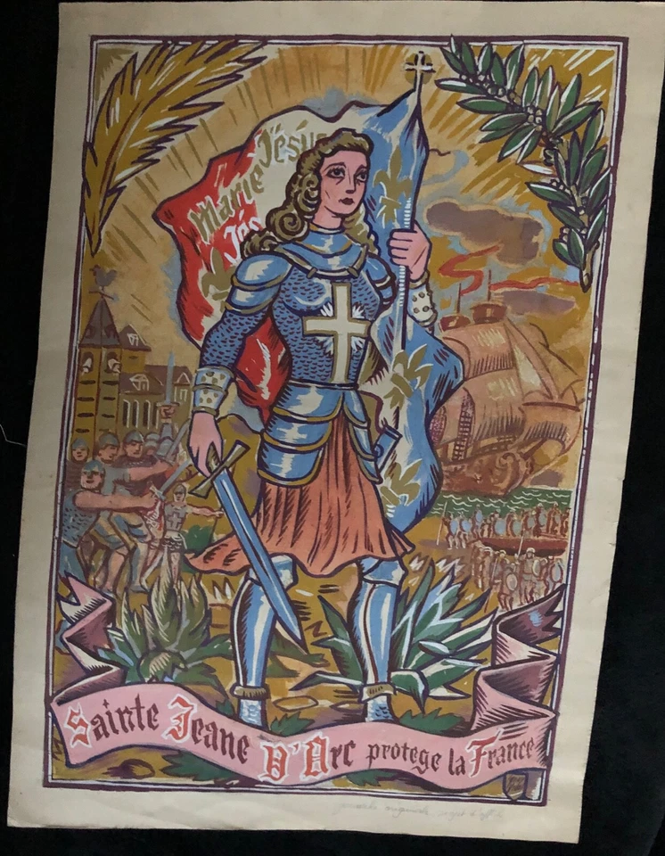 VIDAL IGNACE SAINTE JEANNE D'ARC PROTEGE LA FRANCE GOUACHE  - Photo 1/1