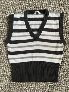 Vintage Fully Fashioned Boys Sz L Acrylic Vest V Neck Stripe Sleeveless Sweater - Picture 1 of 6