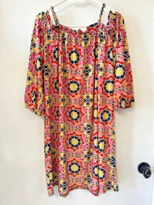 Tacera Size 2X Cold Shoulder Spaghetti Strap Colorful Geometric Floral Dress - Picture 1 of 14