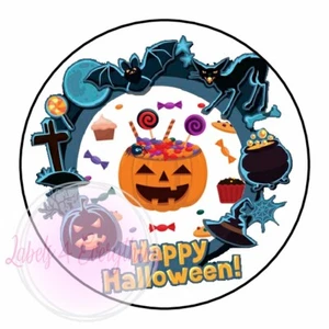Happy Halloween Pumpkin Stickers Sweet Cone Bat Orange Witch Hat Cat Bat - Picture 1 of 1