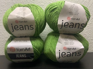 (Lot of 4) YarnArt Jeans Cotton Acrylic Yarn, 69 Green - Picture 1 of 4