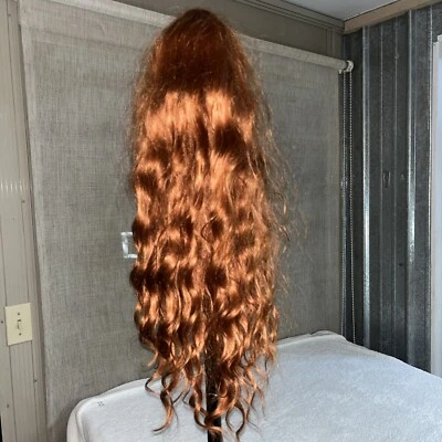 Peluca para mujer Evlynn con flequillo ninguno encaje frontal largo ondulado rojo jengibre castaño rojizo Foto 1 de 4