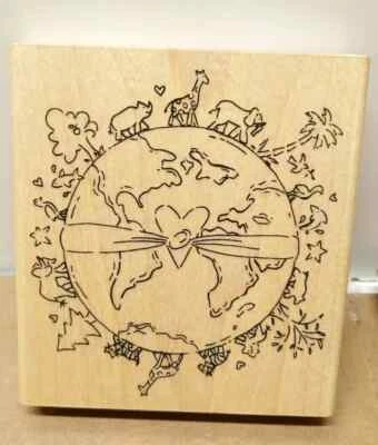 Sello de goma de la paz alrededor del mundo animales de la tierra corazón cerca de mi corazón #R191 Foto 1 de 3