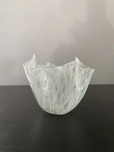 Venini Bianconi Murano Vintage weiß grün Zanfirico Kunstglas Fazzoletto Vase - Bild 1 von 5