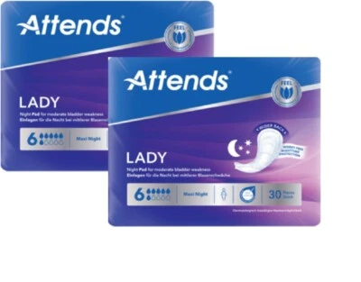Attends Soft Maxi Lady Night Pad Adult Incontinence Protection 2 Pack of 30 Pads