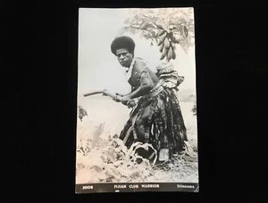 FIJIAN CLUB WARRIOR  1940s RPPC  PHOTO POSTCARD FIJI CLUB MAILED STAMPS - Picture 1 of 4