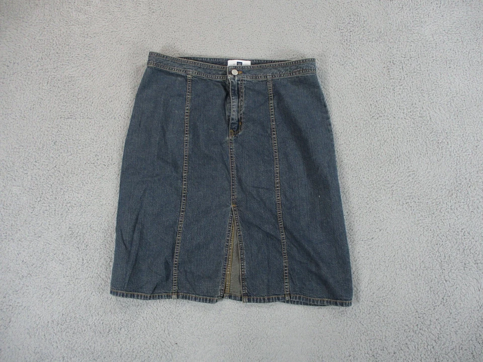 GAP Skirt Denim Womens 12 Blue Jean Dark A Line Knee Length Split Cotton Classic - Image 1 of 4