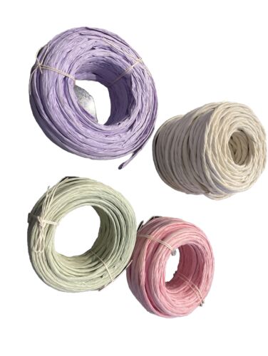 Lot Of 4 Pastel Raffia Paper Rope String Ribbon Cord Craft Supplies 1/4” - 3/4”