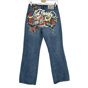 Ed Hardy Women’s Baggy Jeans Wide Leg High Rise Size 28 Dragon Heart Y2K 90’s - Picture 1 of 15
