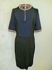 Women's blue black colour block short sleeve zip front jersey dress Next UK 10 *
