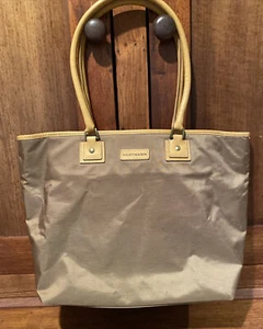 Vintage HARTMANN Zippered Vinyl Leather Accents Khaki/Brown Tote/Travel Bag EUC - Picture 1 of 10