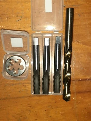 UNC 1/2" x 13 RH HSS HAND TAP SET+OD 1" HSS split screw Die button+Tapping drill - Image 1 of 2