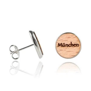 1 Paar Ohrringe Holzohrstecker Edelstahl München in Buchenholz - Bild 1 von 1