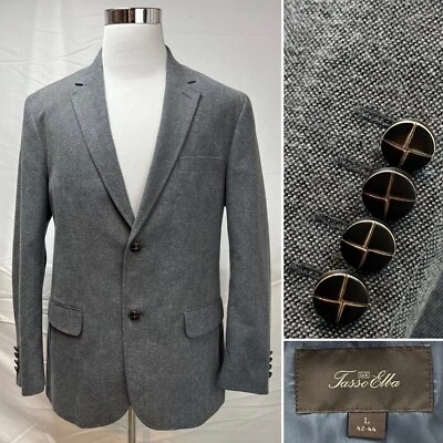 Men's Tasso Elba Cotton Blend Gray 2-Button Double Vented L Blazer Jacket - Image 1 of 4