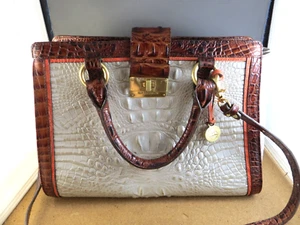 BRAHMIN Two-Tone Croc Skin Tote Over Body Shoulder Strap Handbag Purse Satchel - Picture 1 of 23