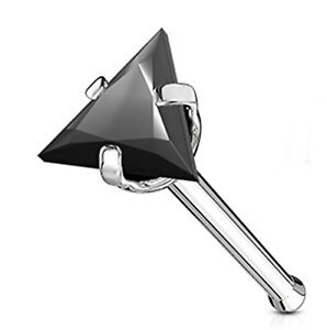 Nose Bone Ring Triangle Black 3mm Pronged Gem 20 Gauge 1/4" Steel Body Jewelry