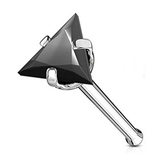 Nose Bone Ring Triangle Black 3mm Pronged Gem 20 Gauge 1/4" Steel - Picture 1 of 3