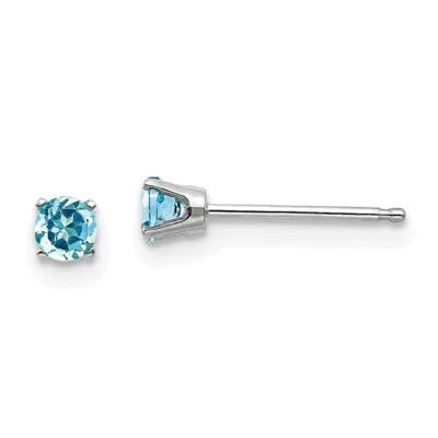 14k White Gold 3mm Blue Topaz Stud Earrings - Image 1 of 3